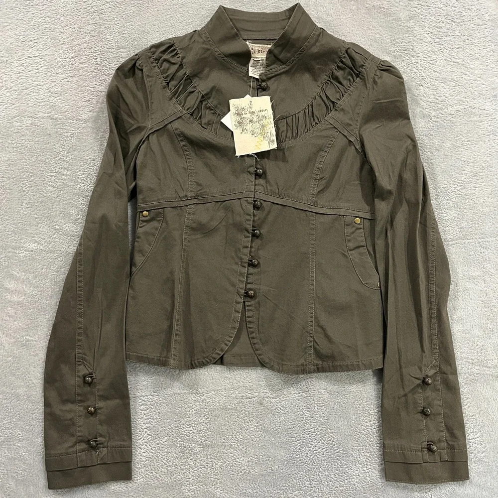 NikiBiki Jacket Women XL Fits XS/S Victorian Goth Regency‎ Ruffle Cropped Army